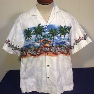 Vintage KY’s Made in Hawaii mens Hawaiian shirt motorcycle design size large